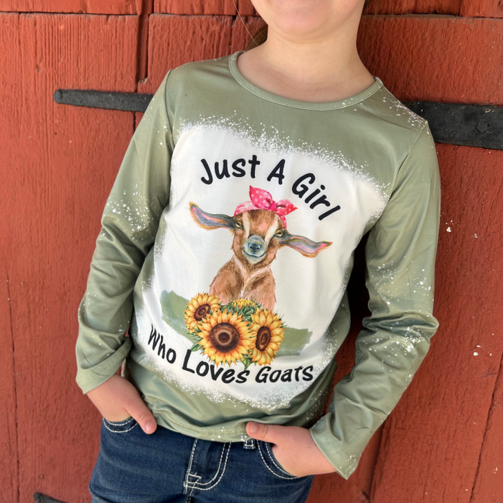 Girl's Green "Just A Girl Who Loves Goats" Long Sleeve Shirt SD-GJG