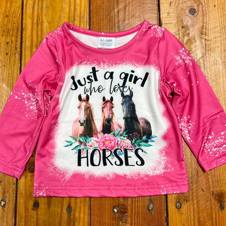 Girl's Pink "Just A Girl Who Loves Horses" Long Sleeve Shirt SD-PJH