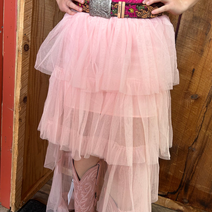 ce & Emma Pink Tulle Ruffled High Low Skirt GE-9088E-P