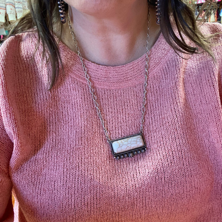 Jumbo White Buffalo and Stars Bar Chain Necklace