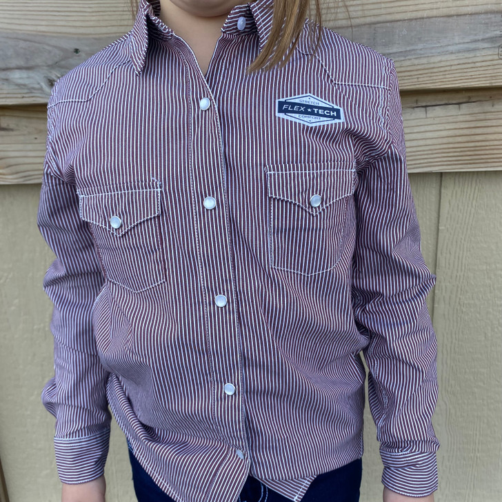 Panhandle Girls Burgundy Striped Long Sleeve Snap Down RGN2S04601