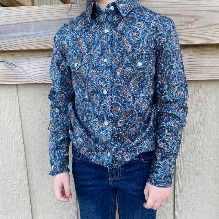 Panhandle Girls Teal Paisley Long Sleeved Snap Down RGN2S04604