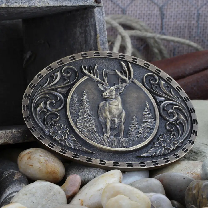 Montana Silversmiths Heritage Outdoor Series Wild Stag Carved Buckle A507C