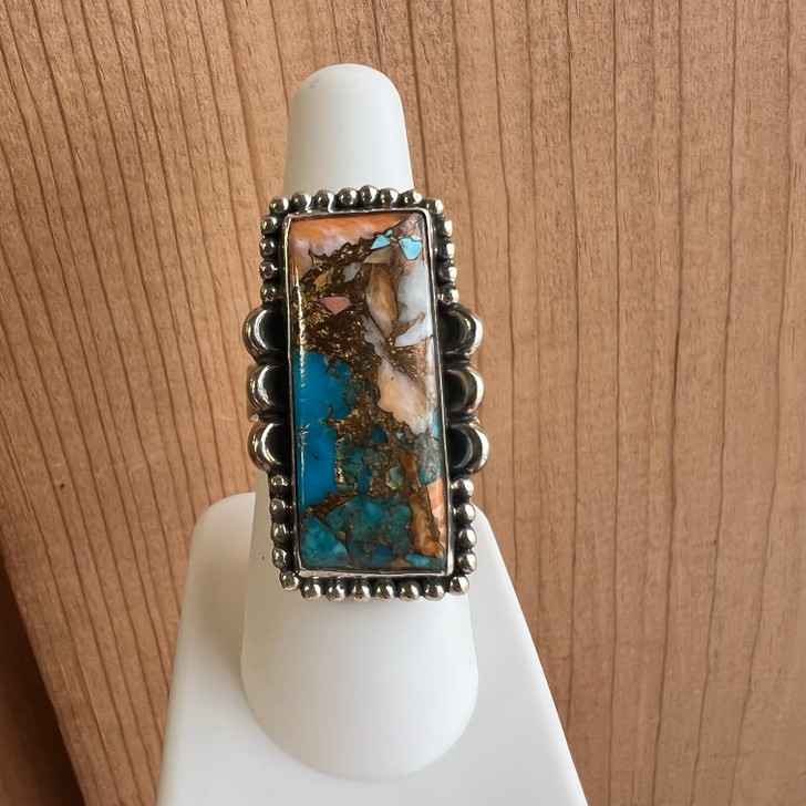 Spiny Oyster Mojave Rectangle Sterling Silver Ring IN-110