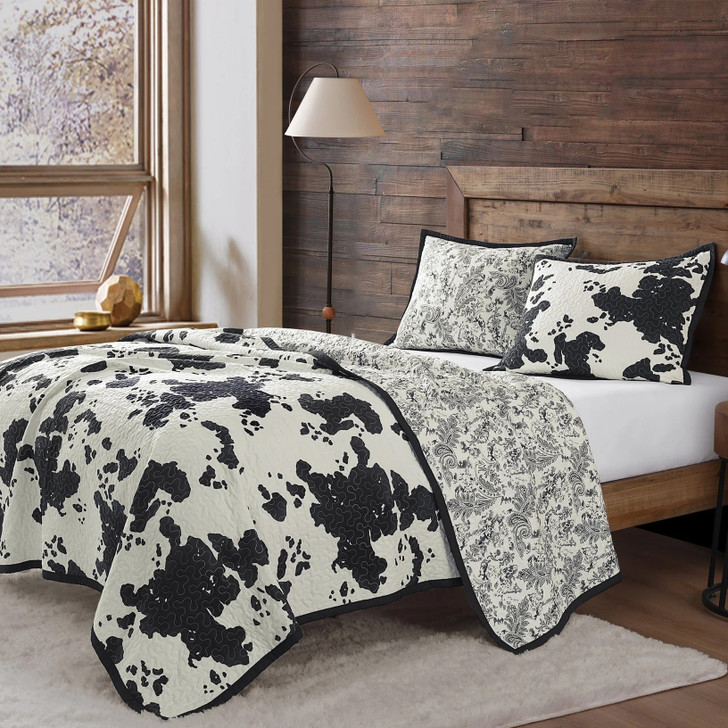 Paseo Road Clara Cowhide Reversible Quilt Set, Twin, Black & White