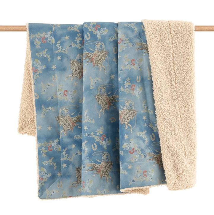 Paseo Road Lee Western Washed Denim Teddy-Backed Throw TP2483TH-OS-BL