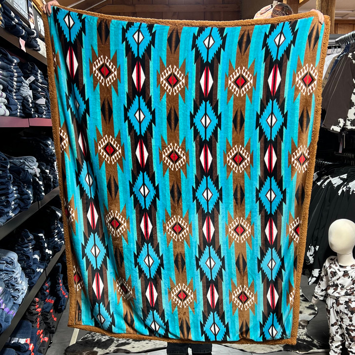 Roper Turquoise Aztec Printed Fleece 50"x 60" Blanket 03-106-0355-6500 GR