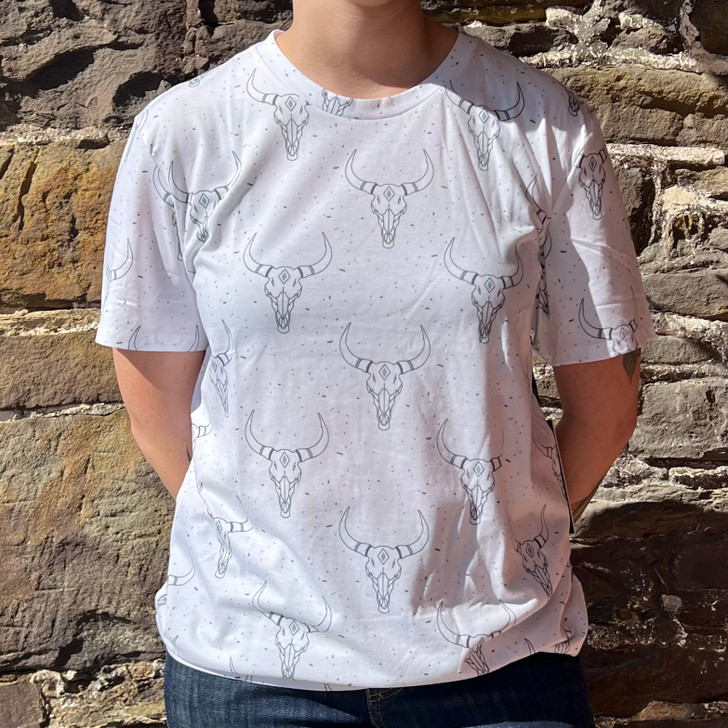 Rock & Roll Adult  Unisex White Longhorn Printed Tee BU21T05982