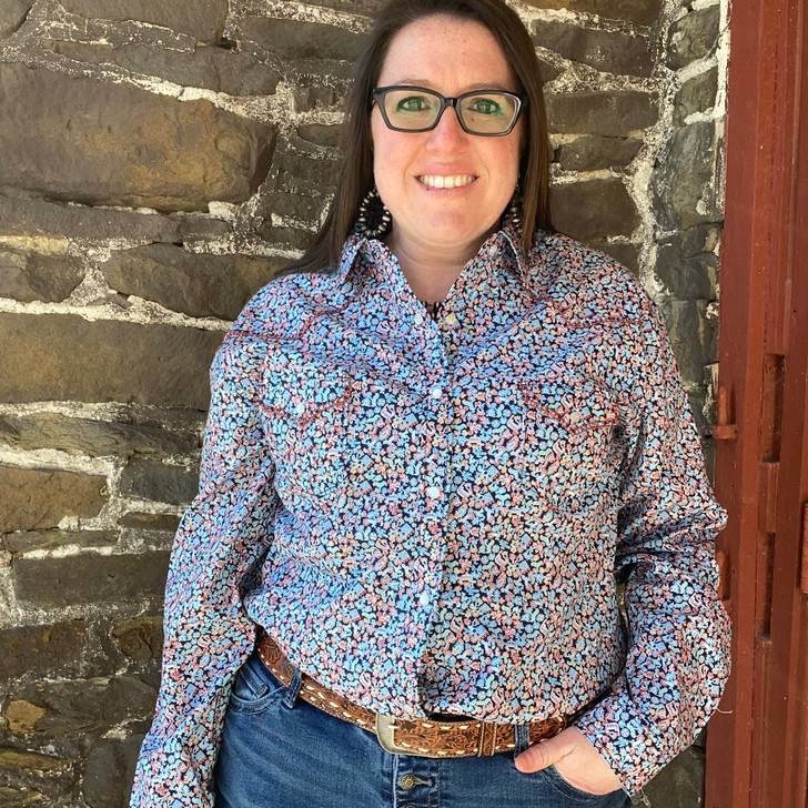 PPanhandle Ladies Navy Hypergraphy Long Sleeve Snap Shirt RWN2S05677