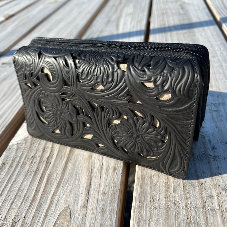 Trinity Ranch Black Floral Tooled Wallet TR188-W010BK