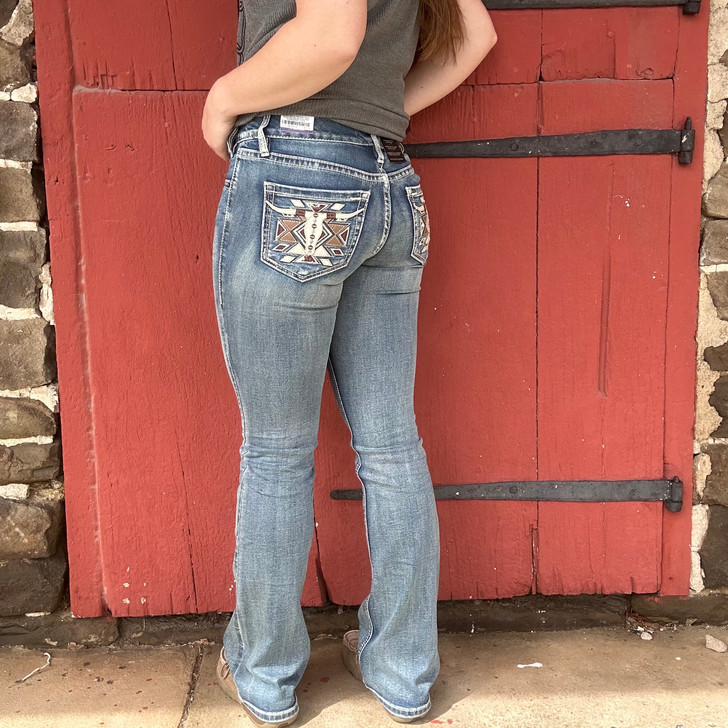 Rock & Roll Ladies Steer Aztec Pocket Mid Rise Bootcut Jeans BW4MD06026