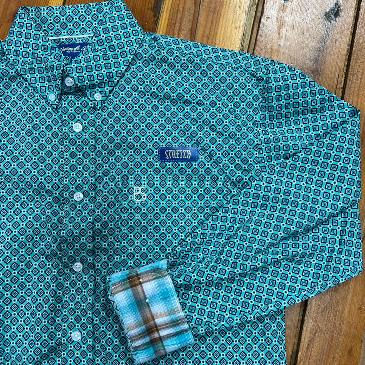 Panhandle Men's Turquoise Small Geo Rough Stock Button Down RMB2S06538