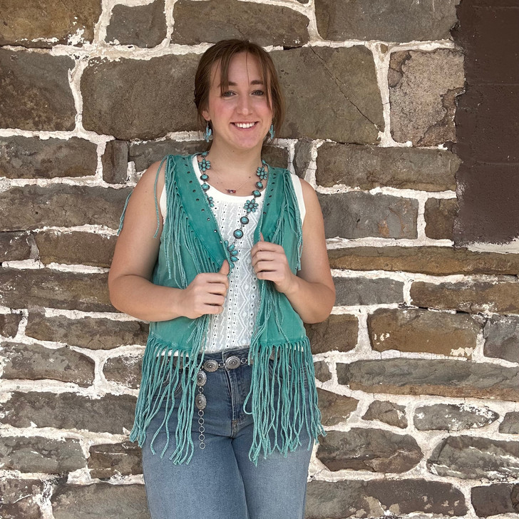 Panhandle Ladies Turquoise Fringe Studded Vest LW98T06367/LP98T06367