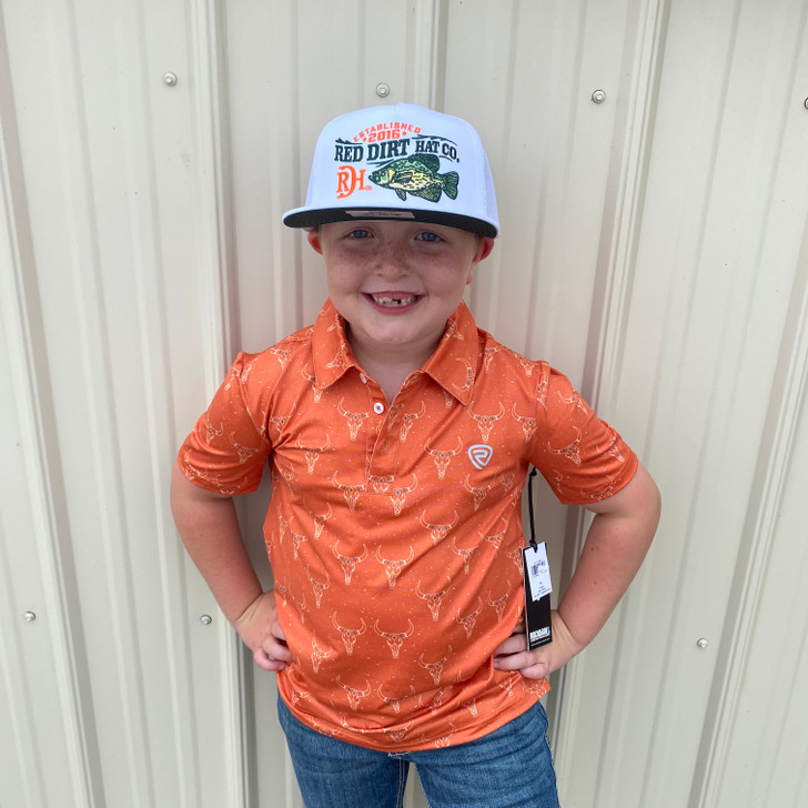 Rock & Roll Boy's Orange Longhorn Skull Print Polo BB51T06628
