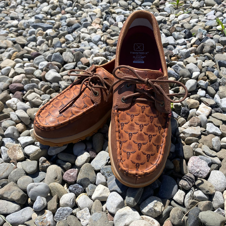 靴 STROLLER MOC SHOES MID COW LEATHER Twisted X Women's Cow Skull Leather Boat Shoe Driving Moc