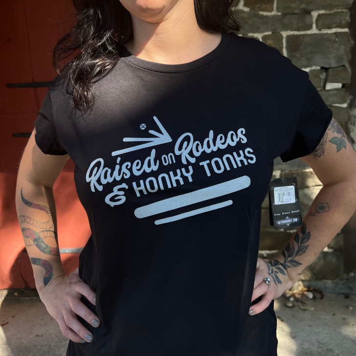 Hooey Ladies "Saloon" Raised on Rodeos Black Tee HT1523BK