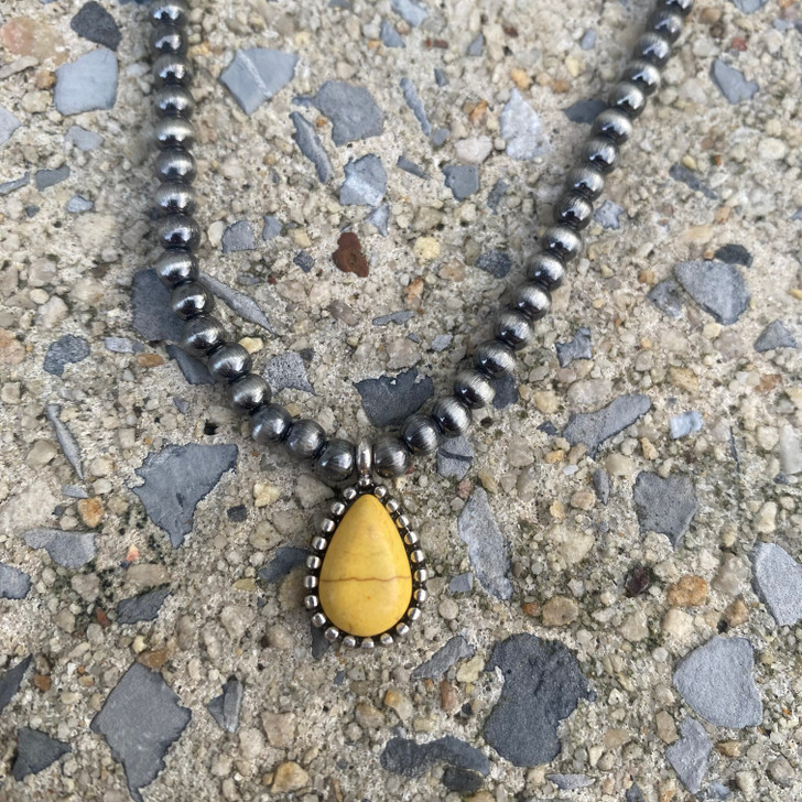16" Faux Navajo Yellow Teardrop Pendant Necklace