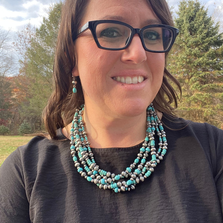 Five Strand Turquoise & Faux Navajo Necklace & Earrings
