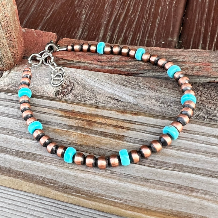 Navajo Copper & Turquoise Beaded Bracelet