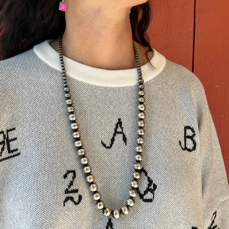 14mm Faux Navajo Polished Graduated Pearl 30" Necklace