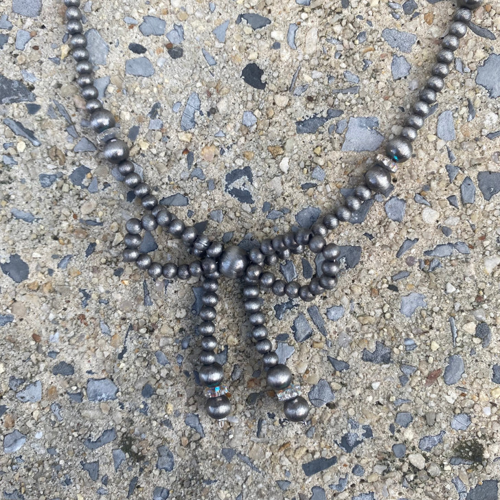 18" Navajo Silver Pearl and Crystal Bow Necklace
