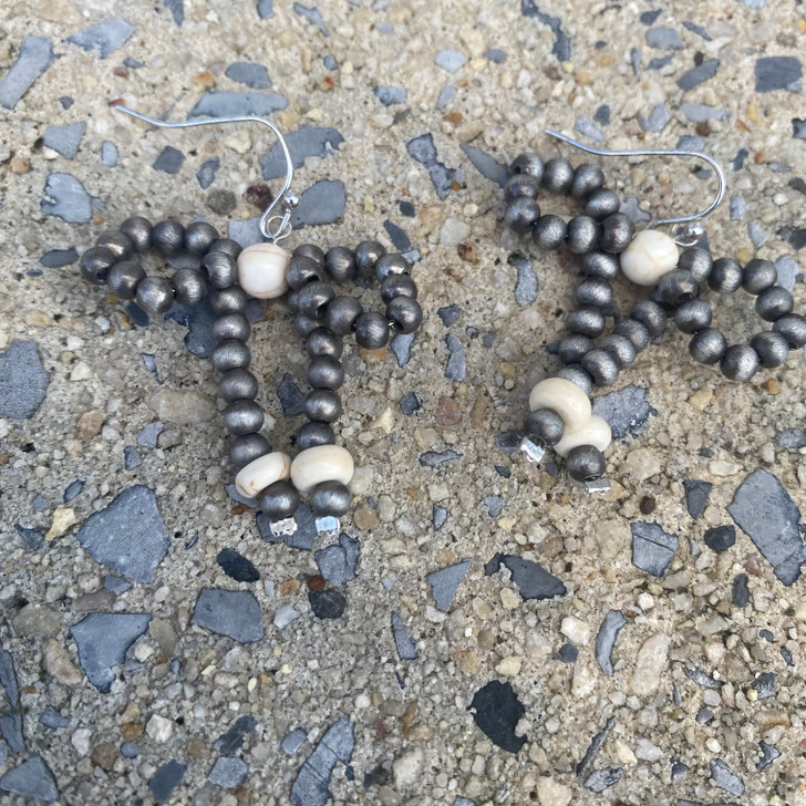 Faux Navajo Pearl And White Bow Earrings