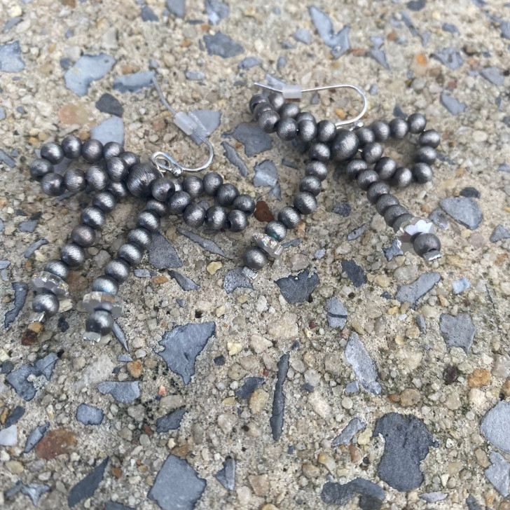 Faux Navajo Pearl And Crystal Bow Earrings