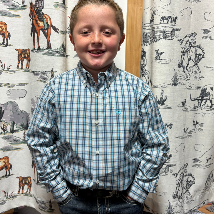 Ariat Boy's Khaki Plaid Pro Series Shelton Classic Fit Shirt 10058718