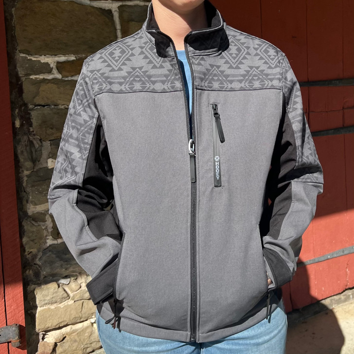 Hooey Men's Jackson Grey Aztec Full Zip Softshell Jacket