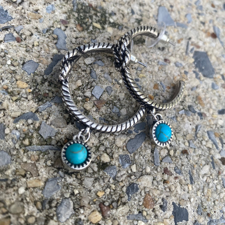 Knotted Rope Hoop with Turquoise Stone Earrings