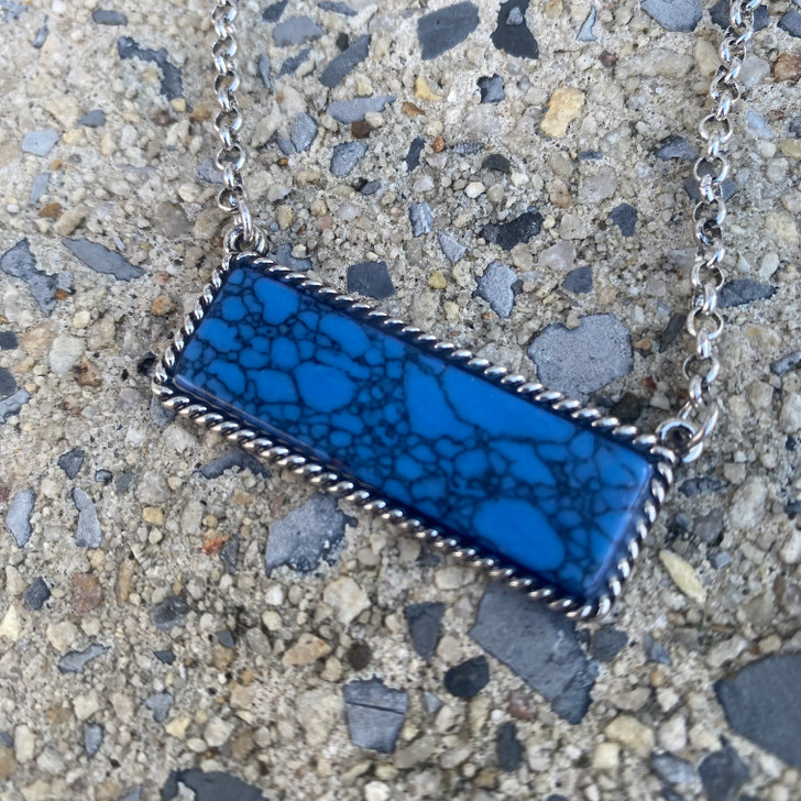 20" Cerulean Blue Rectangle Stone Pendant Necklace