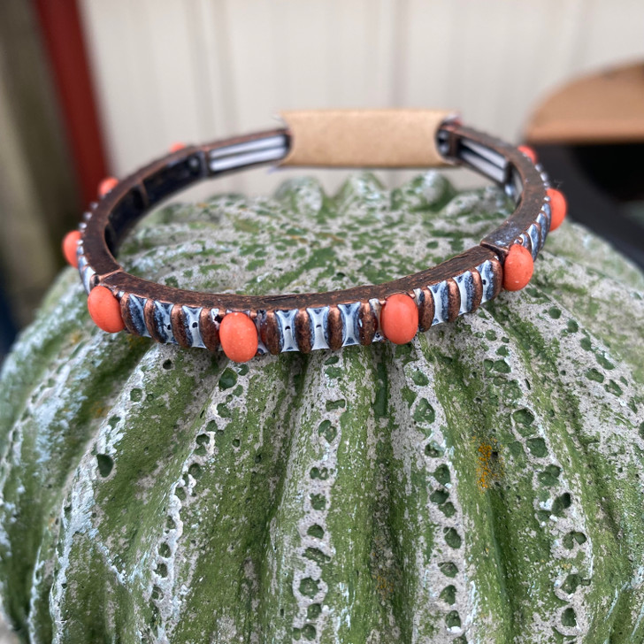 Copper & Orange Stone Stackable Stretch Bracelet
