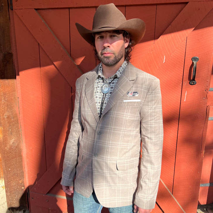 Rock & Roll Men's Taupe Plaid Sports Coat BM96C07381