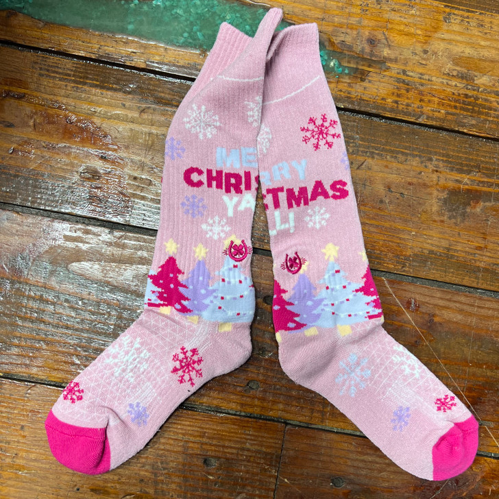 Lucky Chuck Pink Merry Christmas Y'all Socks