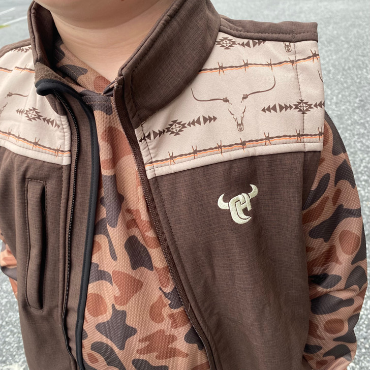 Cowboy Hardware Youth Brown Bull Skull And Barb Aztec Vest