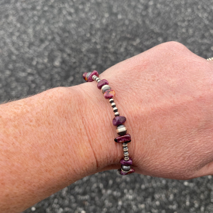 Purple Spiny & Graduated Sterling Silver Pearl Bracelet