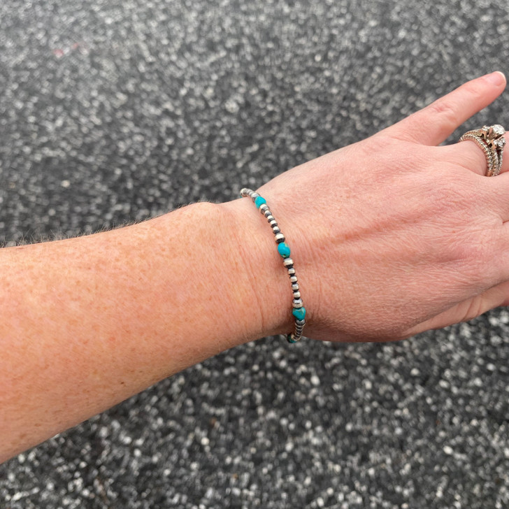 3-5mm Sterling Silver Pearl & Turquoise Bracelet