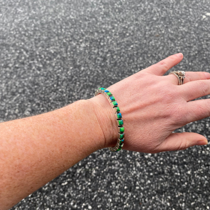 Handmade Sterling Silver Peacock Dahlia Cubes Cuff Bracelet