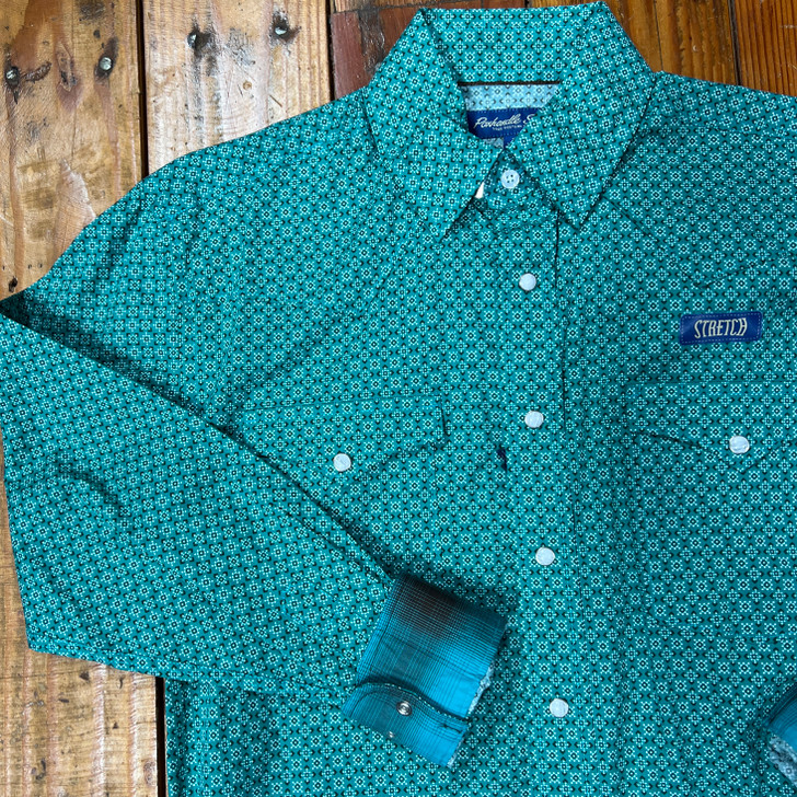 Rock & Roll Men's Long Sleeve Turquoise Snap Shirt RMN2S07107