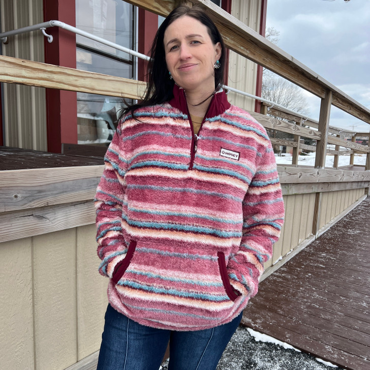 Hooey Women's Pink Stripe Fleece Pullover