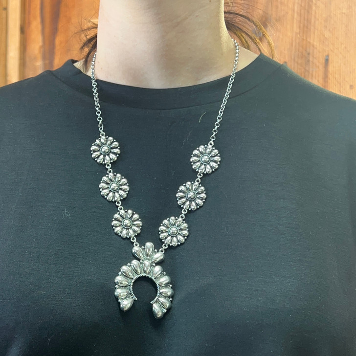 22" Faux Silver Squash Concho Necklace
