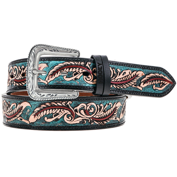 Hooey Women's Sequoia Black Hand-Tooled Feather Filigree Belt