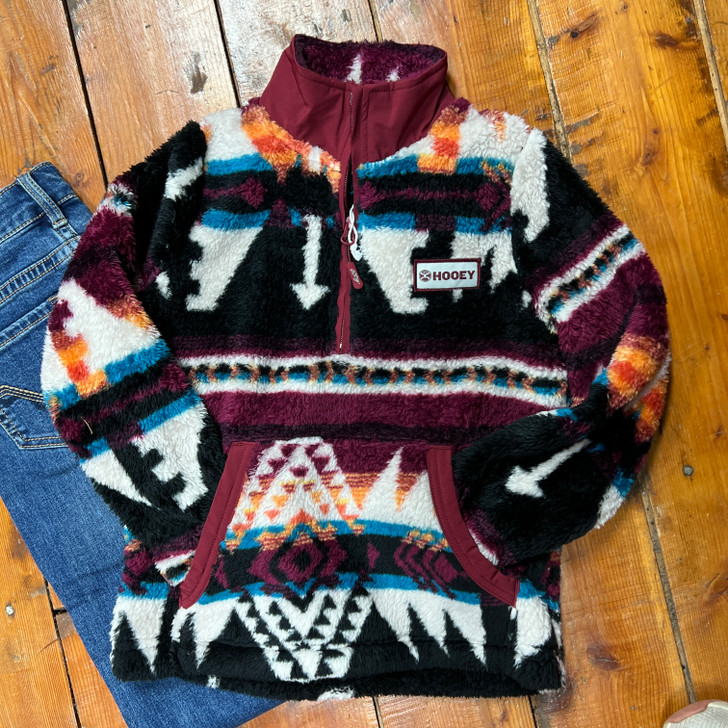 Hooey Youth Black & Burgundy Aztec Fleece Pullover