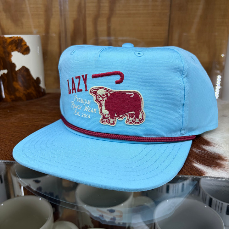 Lazy J Ranch Carolina Blue Red Premium Ranch Rope Trucker Hat CBPREMIUM