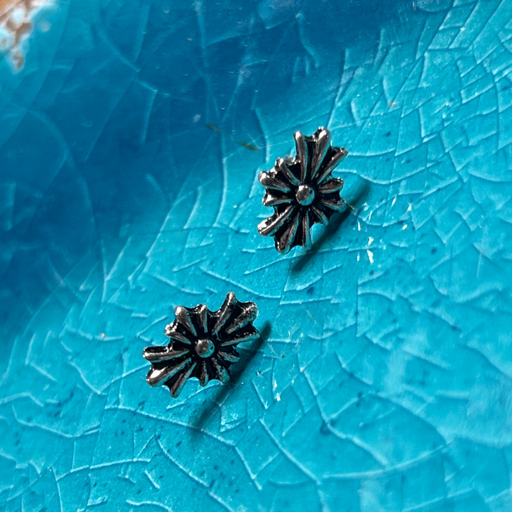 Small Silver Sunburst Stud Earrings