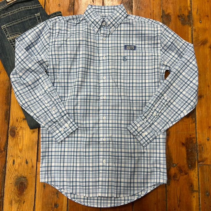 Panhandle Men's Blue Plaid Long Sleeve Button Down Shirt SMB2S07400