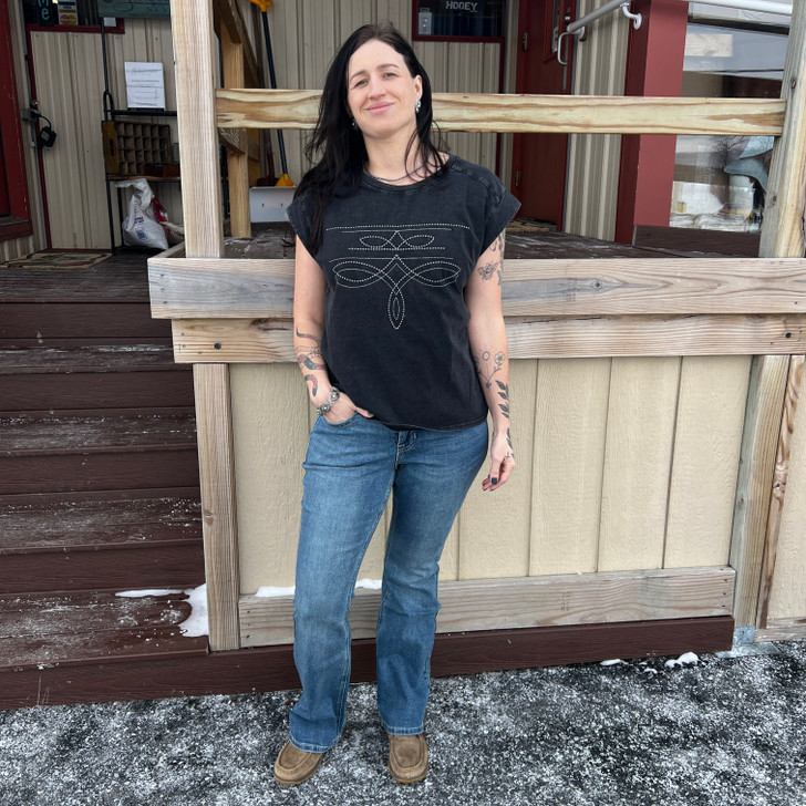 Panhandle Ladies Black Boot Stitch Embroidered Jersey Tee LW21T08439-B