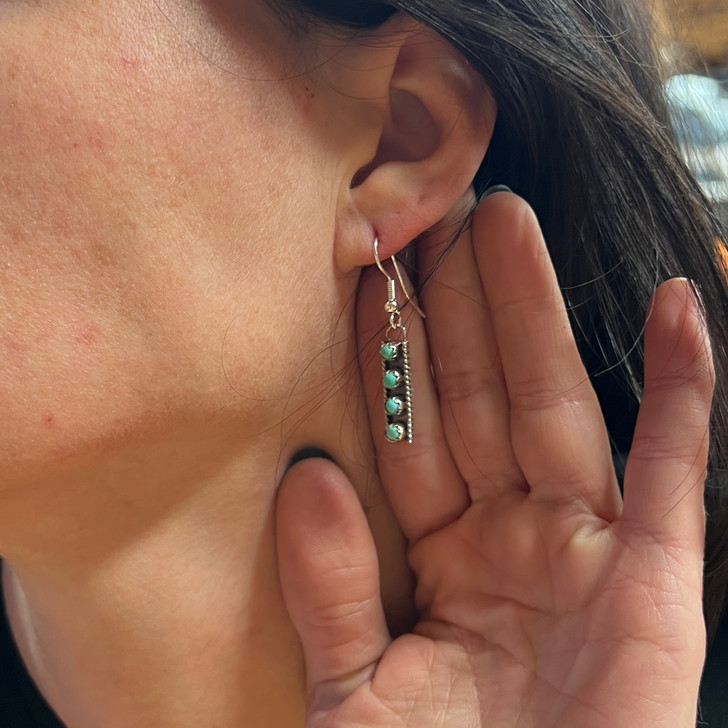 Navajo Handmade Kingman Turquoise Earrings - Esther White