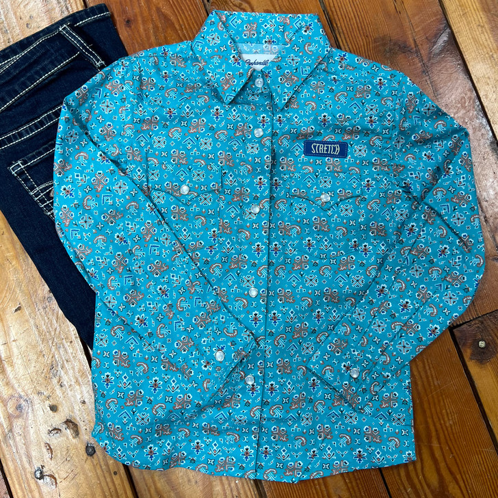 Panhandle Girl's Turquoise Long Sleeve Two Pocket Snap Shirt