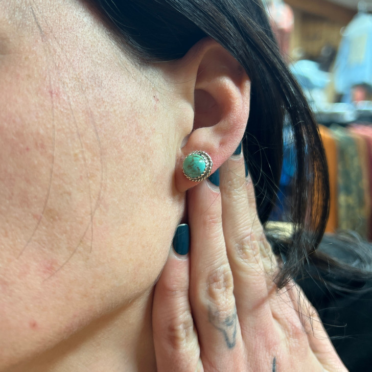 Navajo Handmade Kingman Turquoise Earrings - Esther White